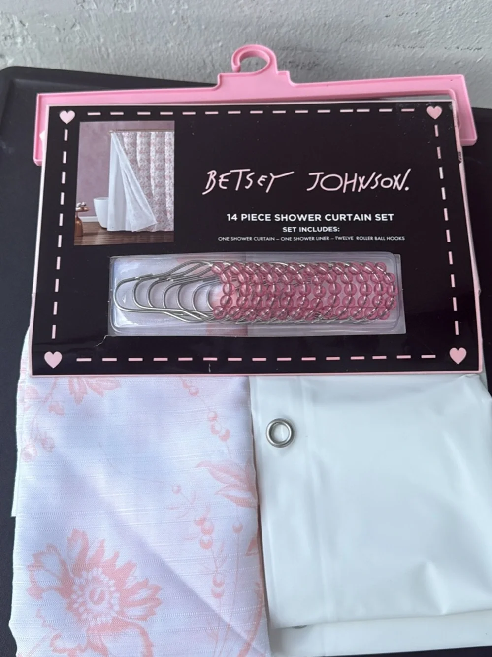 Betsey Johnson Pink and White Floral 14-Piece Shower Curtain Set